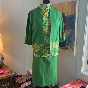 Vintage Green and Yellow Skirt Suit